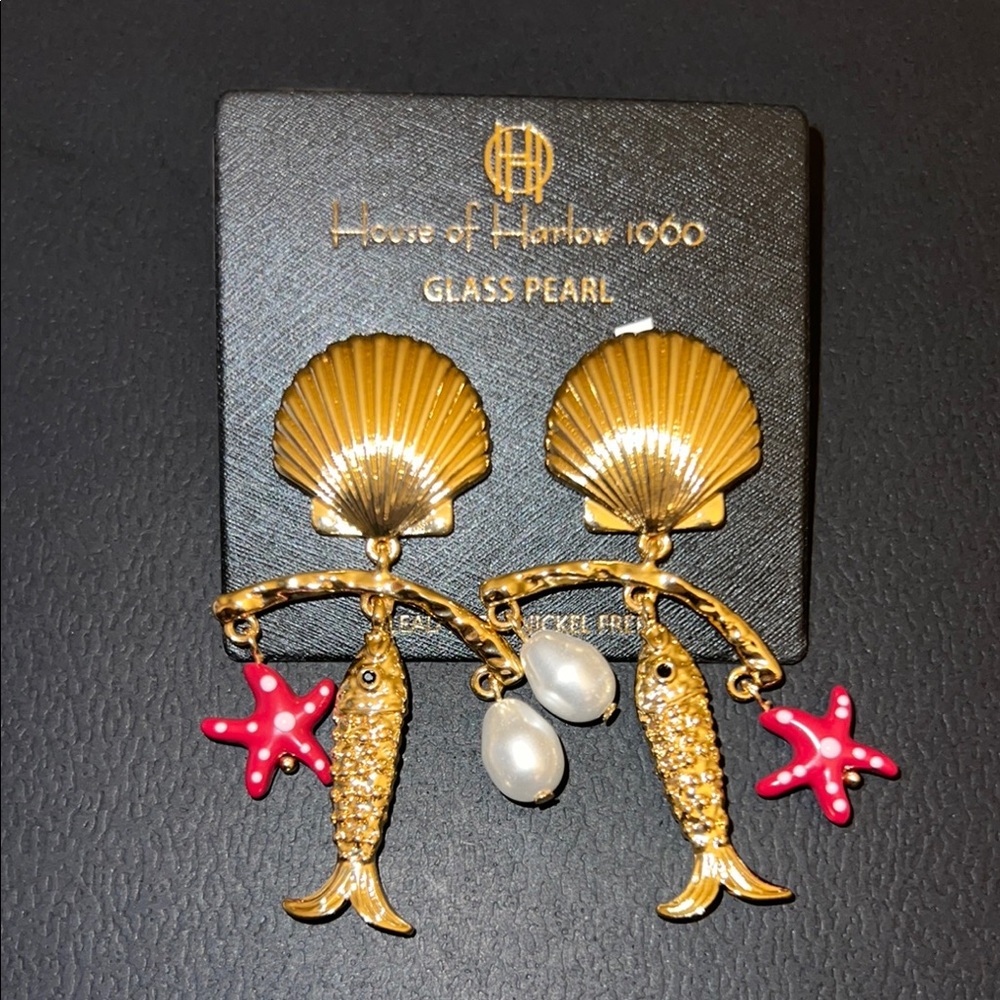 House of Harlow Gold Shell Earrings